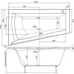 Badewanne Galia I 1600 Mm X 1000 Mm X 675 Mm Links -Badezimmer Zu Hause 675419 3209 3