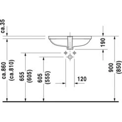 Duravit Einbauwaschbecken D-Code 59 Cm Mit Überlauf -Badezimmer Zu Hause 946927 4123 033856v